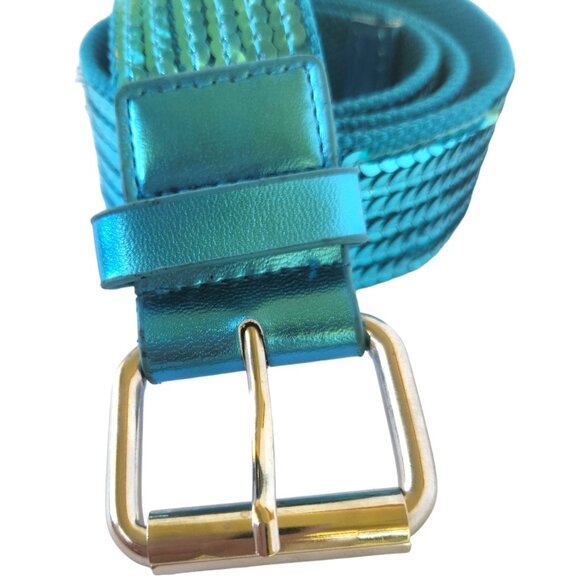 Women's Turquoise Blue Sequin Canvas Belt 38" L x 1-1/2" W New w/o Tag - Picture 4 of 11